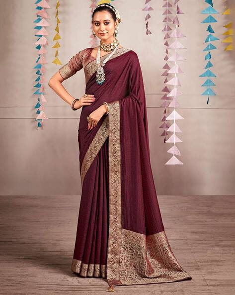 Evening Partywear Crepe Maroon Saree with Belt | Indian Fusion Fashion