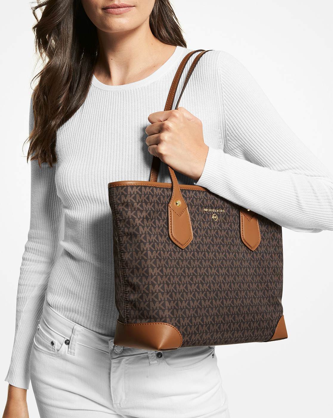 Buy Michael Kors Eva Signature Logo Small Top Zipper Tote Bag