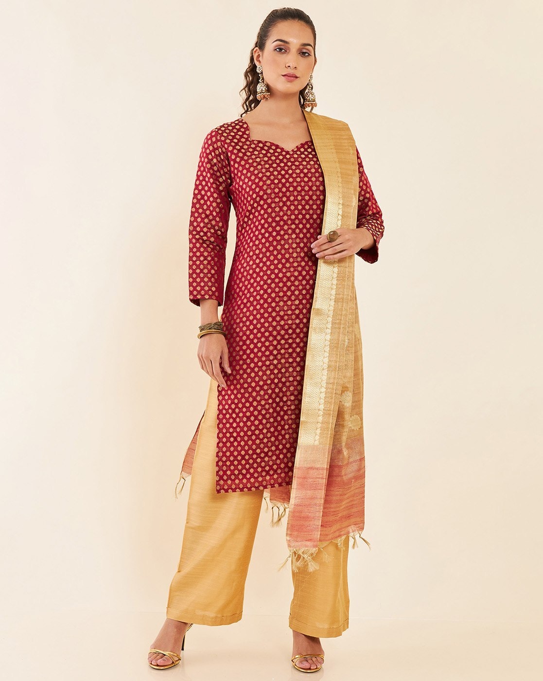 Buy Soch Yellow Pure Silk Unstitched Dress Material - Dress Material for  Women 7583609 | Myntra