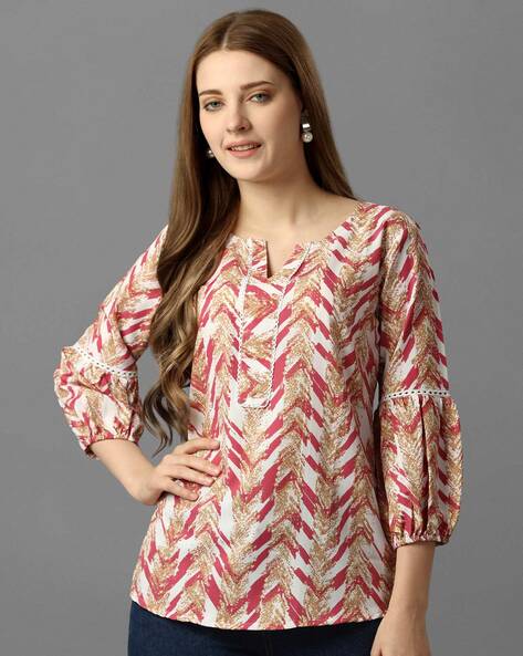 Round-Neck Tunic with 3/4th Sleeves