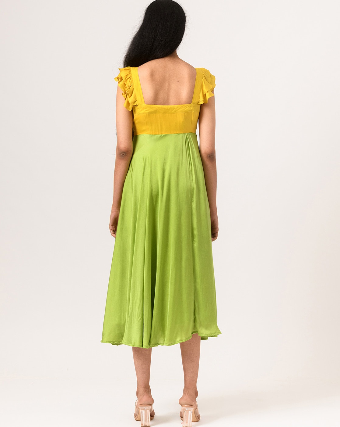 green and yellow dress