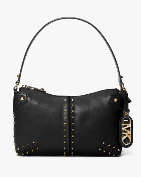 Michael Kors Black Leather Gold Studded 2 Way Bag Purse | eBay