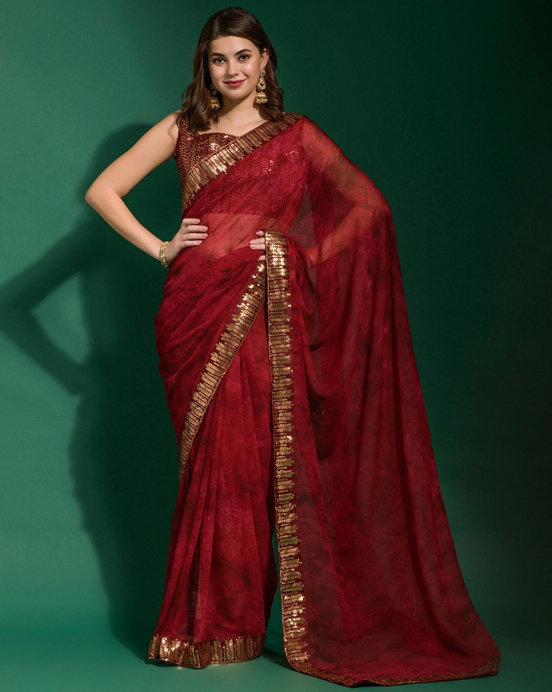 Maroon Stone Embellished Saree In Georgette 4189SR24