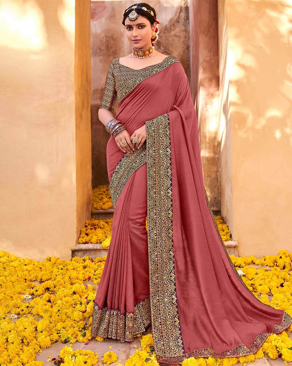 Buy Saree | Mauve Purple Embroidered Wedding Saree At Hatkay