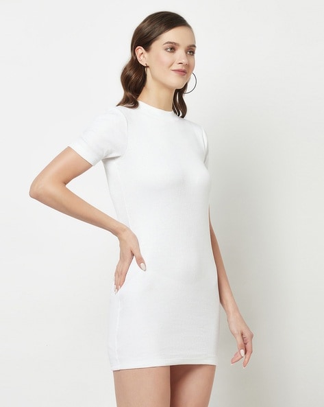 White ribbed bodycon sales dress