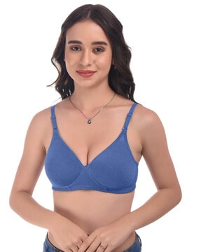 Buy Friskers Blue Printed Underwired Heavily Padded Push Up Bra O