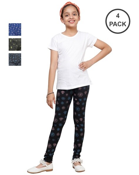 Pack of 4 Floral Print Leggings with Elasticated Waist