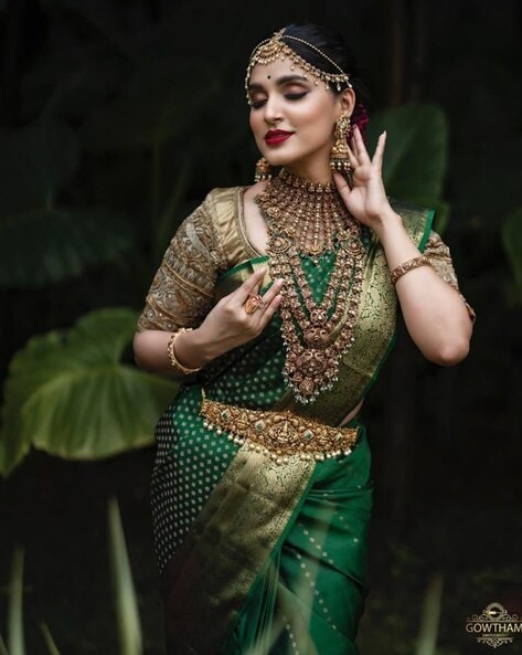 Wedding Sarees Kerala New Trends Bridal Green Saree with Heavy Blouse