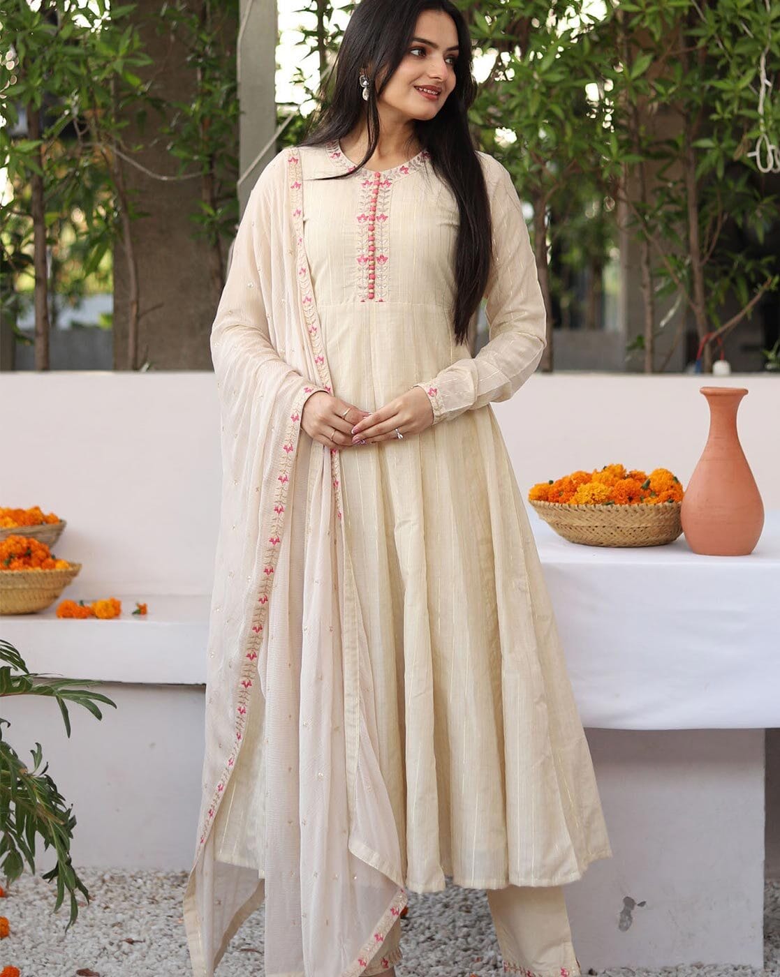 Cream anarkali hot sale dress