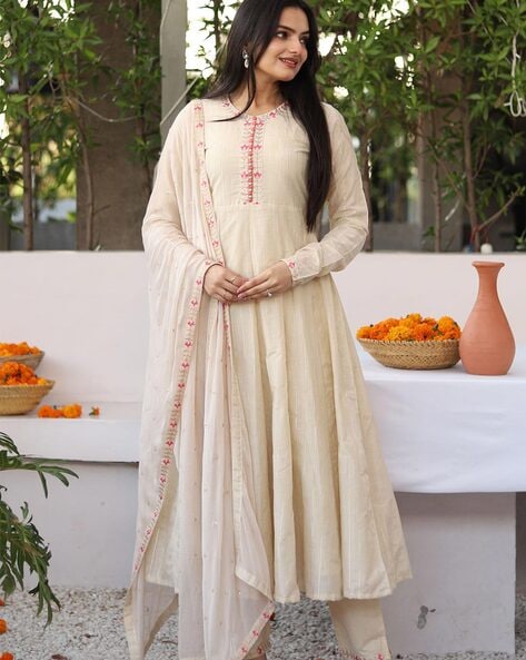 Buy Cream Kurta Suit Sets for Women by Weavllite Online Ajio