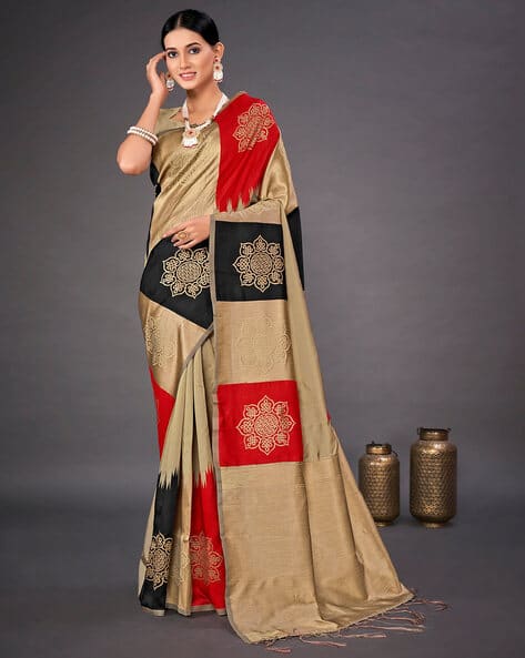 Saree mall Floral Print Silk Saree with Tassels