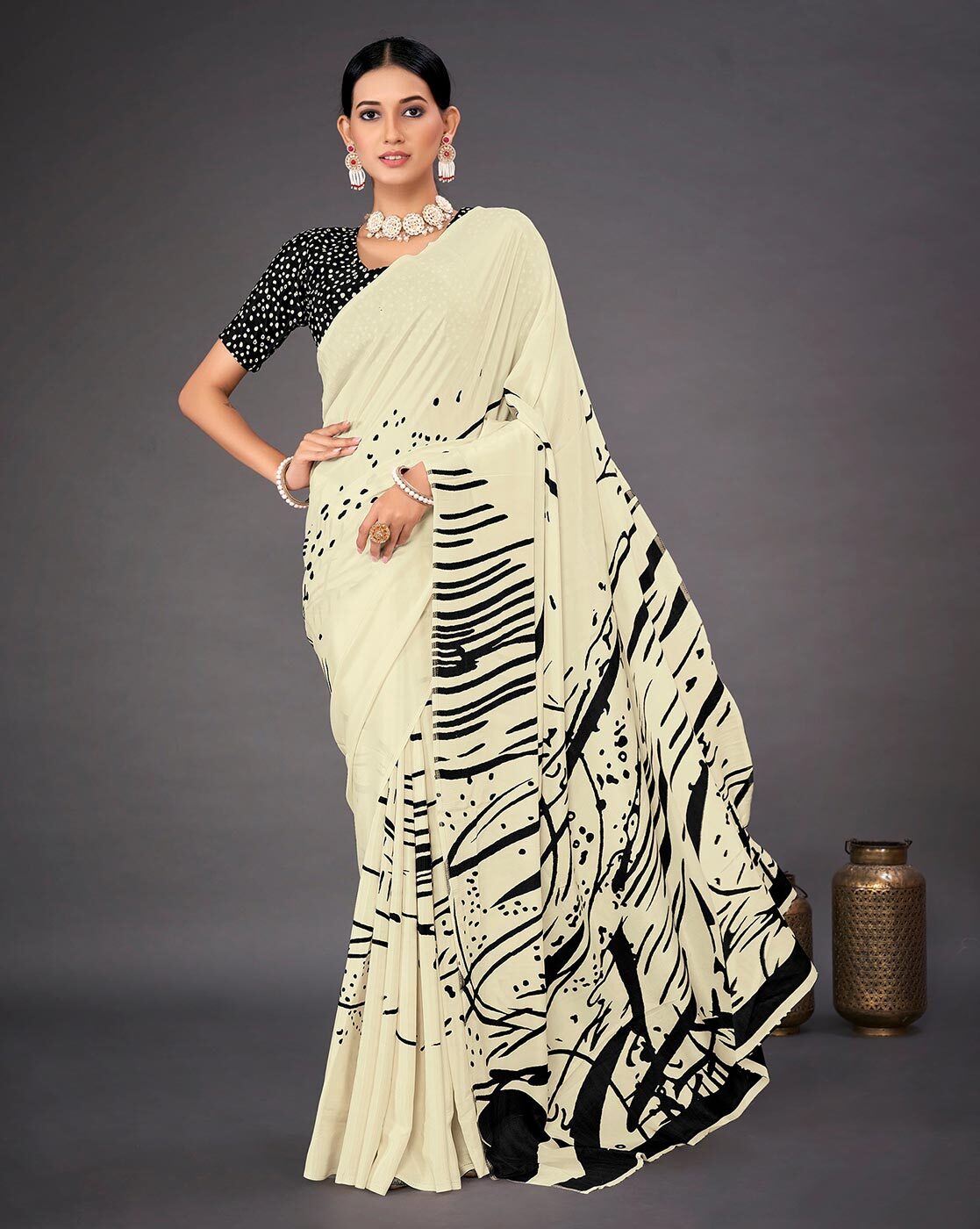 Buy Off-white Sarees for Women by Saree mall Online