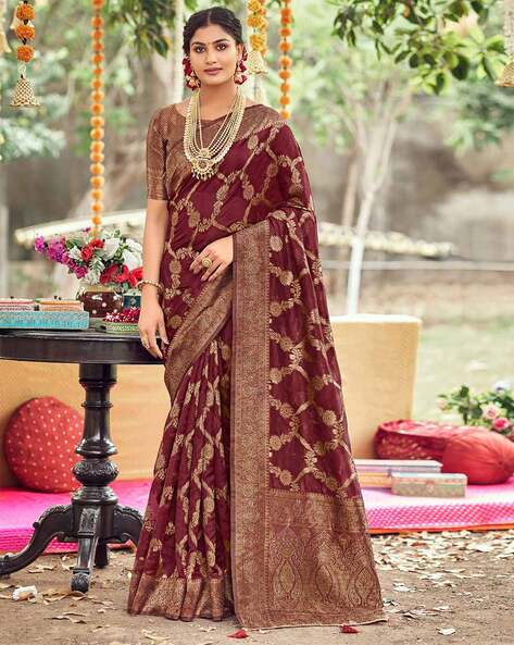 Buy Maroon Sarees for Women by KEDAR FAB Online | Ajio.com