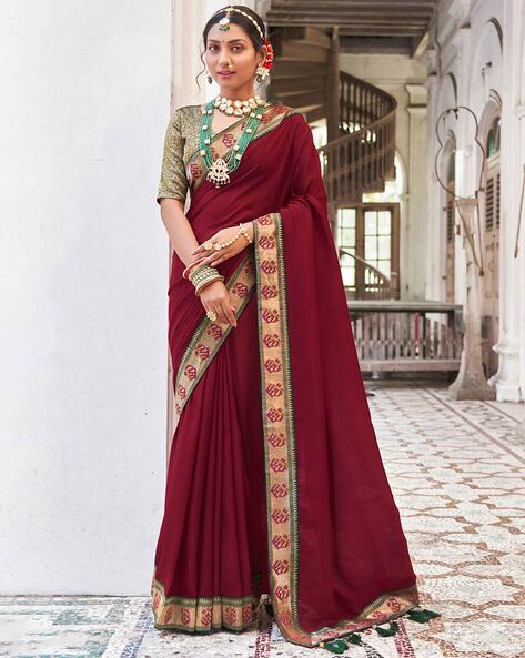Buy online Maroon Coloured Jacquard Saree With Blouse from ethnic wear for  Women by Priyansh Creation for ₹969 at 68% off | 2024 Limeroad.com