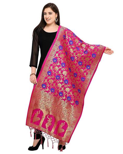 Floral Printed Dupatta with Fringes Price in India