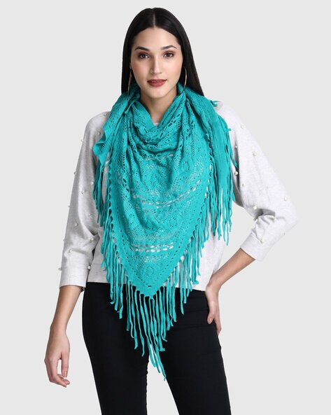 Women Geometric-Knit Scarf with Fringes Price in India