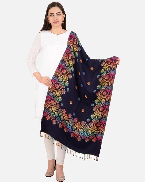 Floral Woven Stole with Tassels Price in India