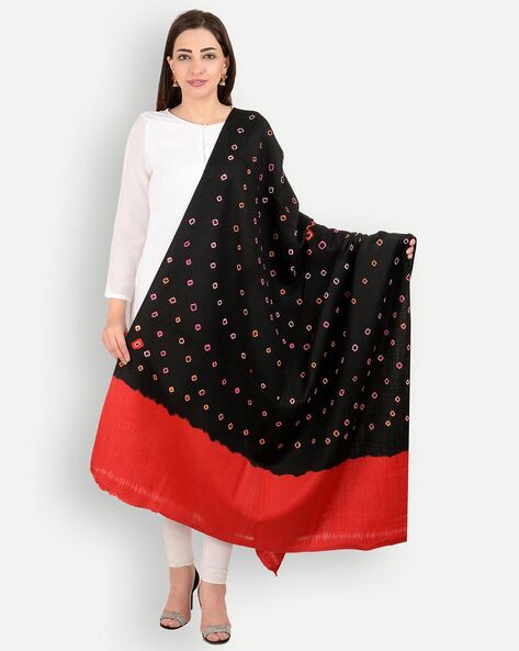 Bandhani Print Shawl with Contrast Border Price in India