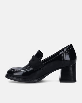 Black patent leather outlet block heel pumps