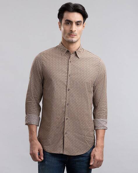SUPERDRY Printed Poplin Regular Fit Shirt with Spread Collar
