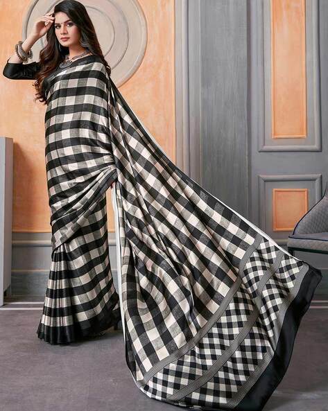 Black and white checks kanchipuram silk saree - #SareeEnvy - Aavaranaa