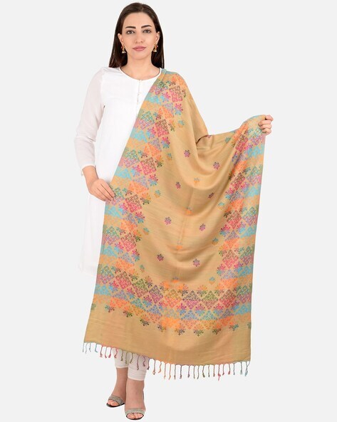 Floral Woven Stole with Tassels Price in India