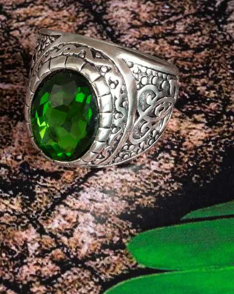 Vintage Sterling Silver Brutalist Style Ring Green Jade Size 9 -  Yourgreatfinds
