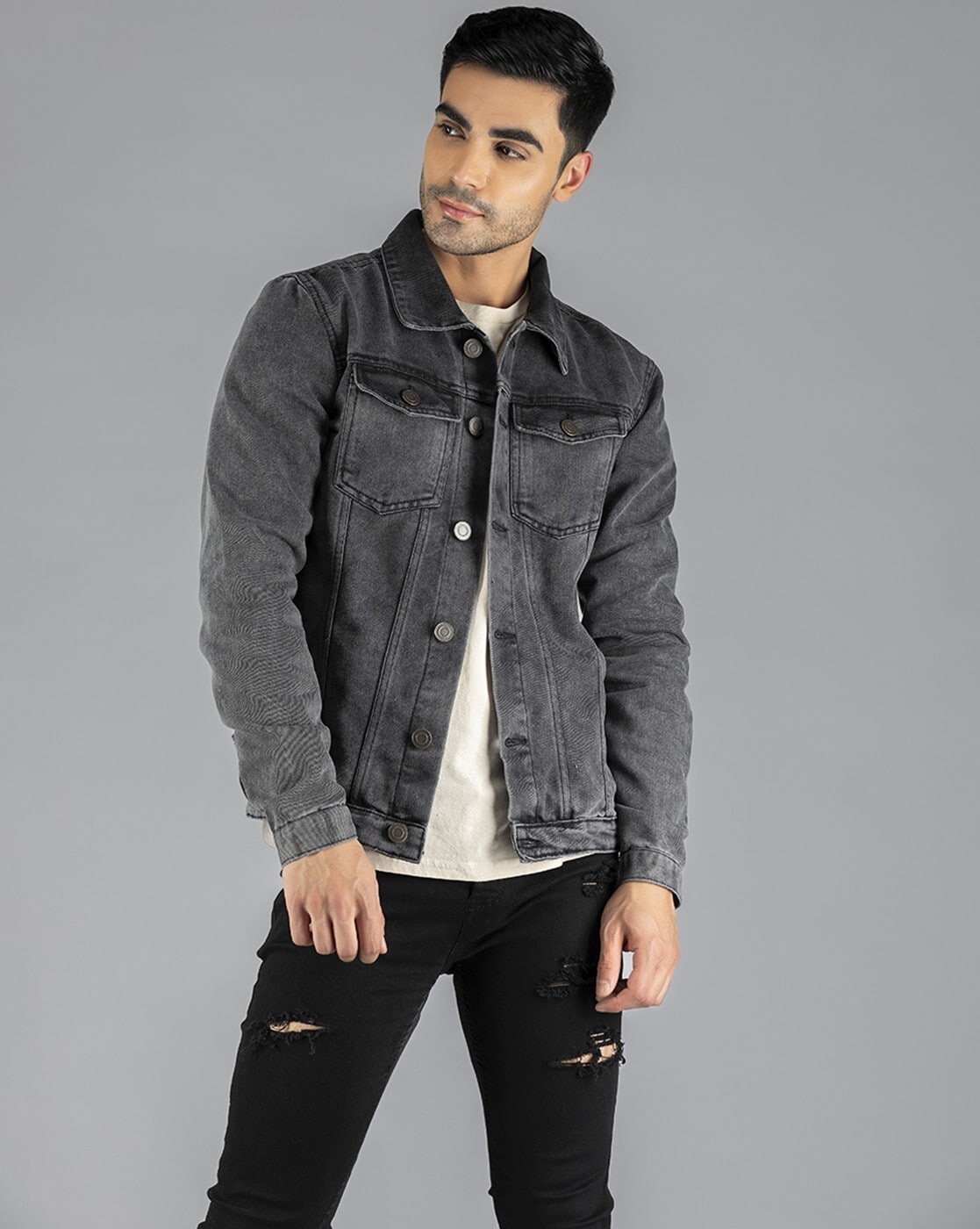 Cheap (Qunide) Men's Slim Fit Casual Denim Jacket Solid Colour Denim Casual  Lapel Long Sleeve | Joom
