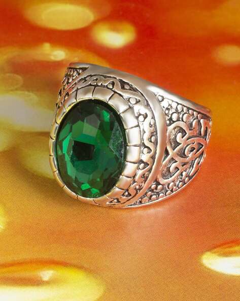 Showroom of 916 gold green stone gents ring | Jewelxy - 170542