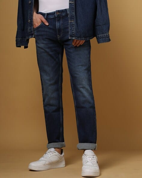 SPYKAR Men Mid-Wash Straight Fit Jeans with Light Whiskers