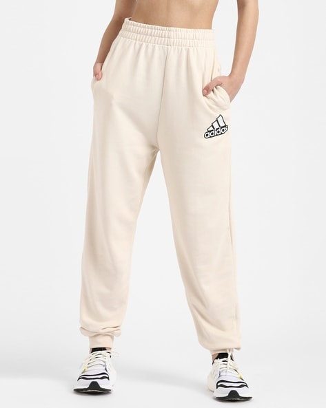 Women's White Cotton Solid Trackpants