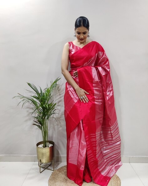 Red Pure Cotton Saree - Dhunki fashion