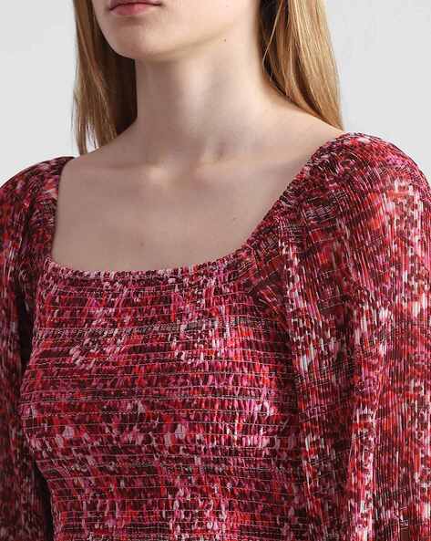 Women's Plus Size Sequin Puff Crimson Peplum Top