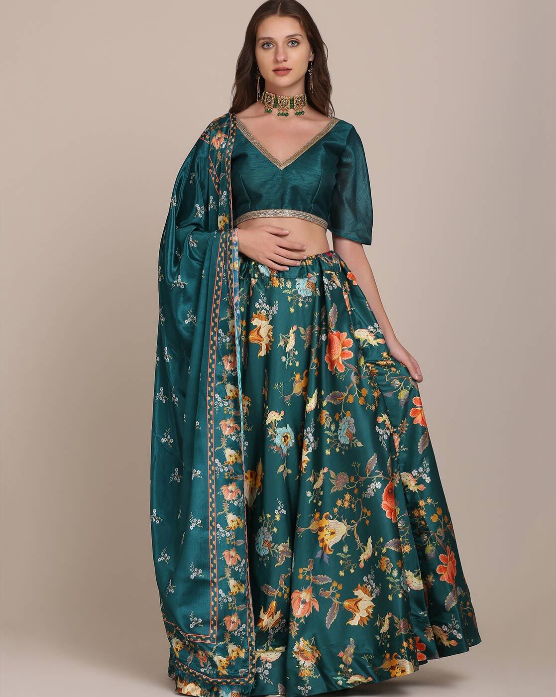 Floral Printed Lehenga Blouse With Shaded Dupatta – Tarun Tahiliani Official