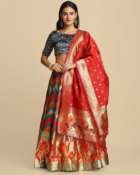 Buy Grey & Red Lehenga Choli Sets for Women by WARTHY ENT Online