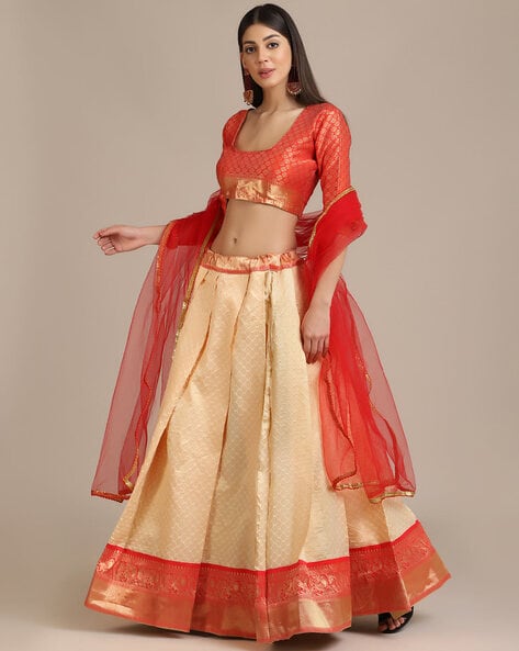 RED ZARI WEAVE LEHENGA WITH BLOUSE – Rangpur