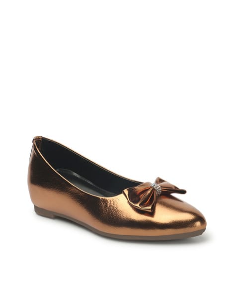 Women Pointed-Toe Ballerinas with Bow Accent
