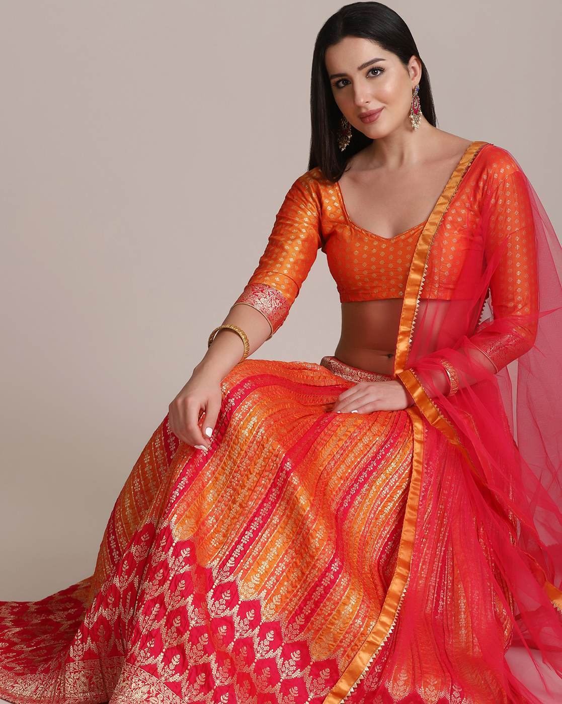 Beautiful Indian Woman Golden Orange Lehenga Stock Photo 1734128978 |  Shutterstock