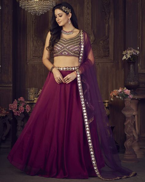 Royal Blue with Red Creape with Printed Lehenga - Royalsurat