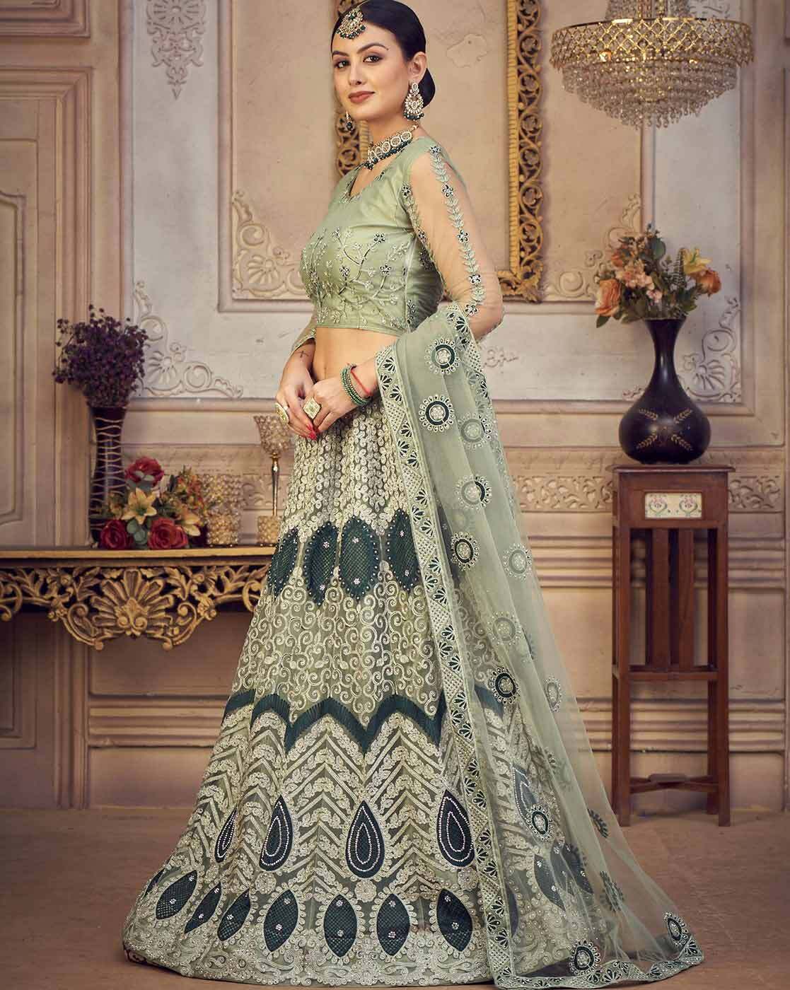 Net Bottle Green Lehenga LLCV113205