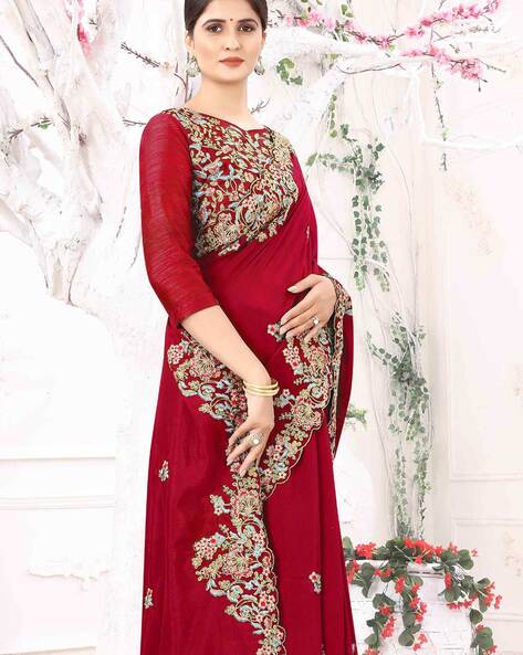 Buy Red Sarees for Women by Divine International Tradingco Online