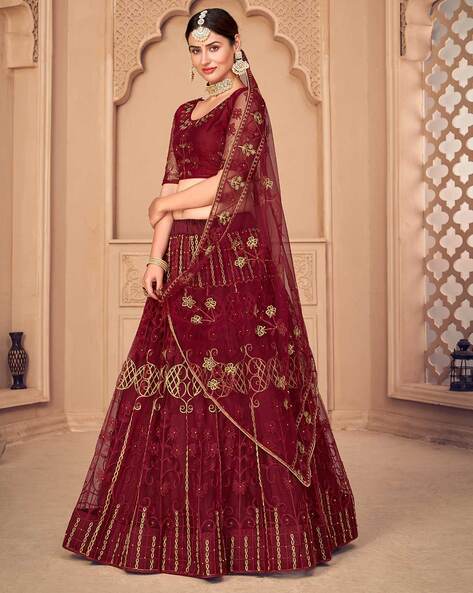 Designer Maroon Silk Semi Stitched Lehenga Choli Set