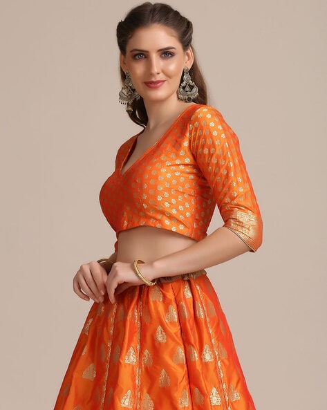 Orange Zari Woven Lehenga Choli With Dupatta 2466LG06