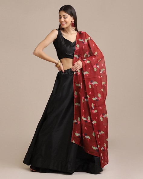 Black Thread Embroidered Semi Stitched Lehenga Choli – Leemboodi