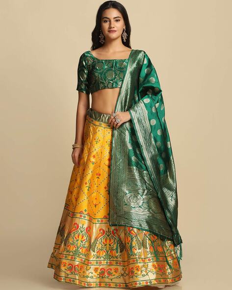 Lemon Yellow Color Georgette Base Thread Work Lehenga Choli - Suratikart