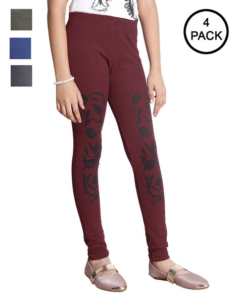 Pack of 4 Floral Print Leggings with Elasticated Waist