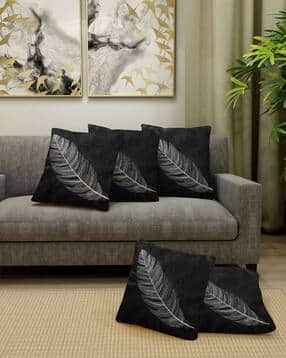 Set of 5 Leaf Embroidered Cushion Covers 16'' x 16''-image-46