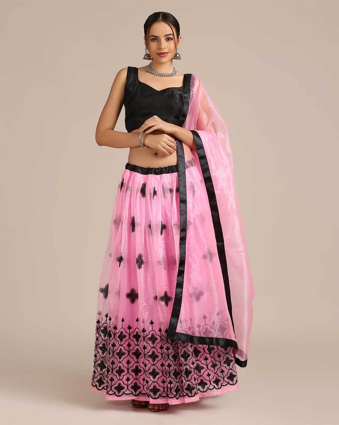 Delightful Heavy Tapeta Silk Black Lehenga Choli With Pink Dupatta –  Kaleendi
