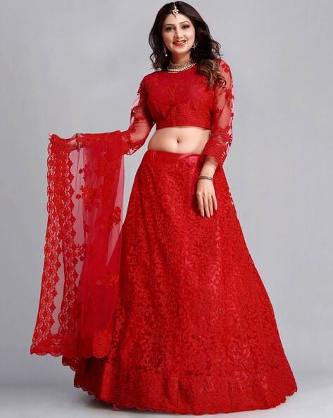 White Heavy Embellished Soft Net Base Flared Lehenga Choli