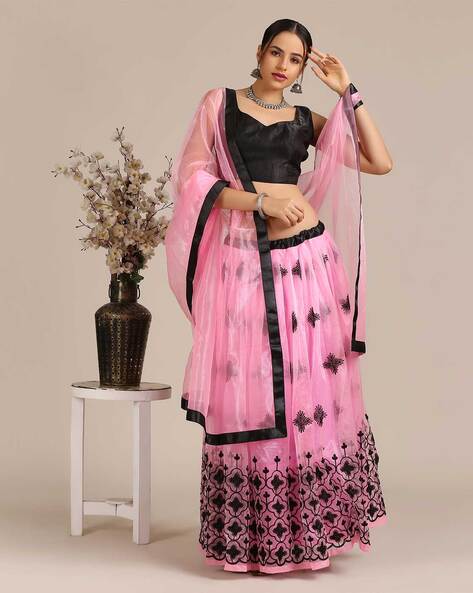 Pretty Black & Rani Banglori Silk Embroidered Work Online Lehenga Choli  Design - RJ Fashion